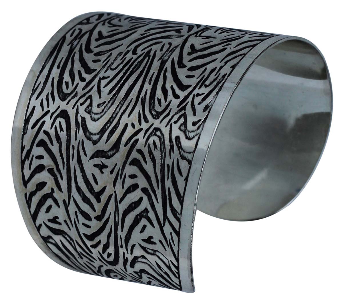 Wholesale Bracelets from India – Antique-Look Cuff Bracelet – Cast in Brass – Nickel Plated & Black Shading – Abstract Patterning – Bracelets in Bulk